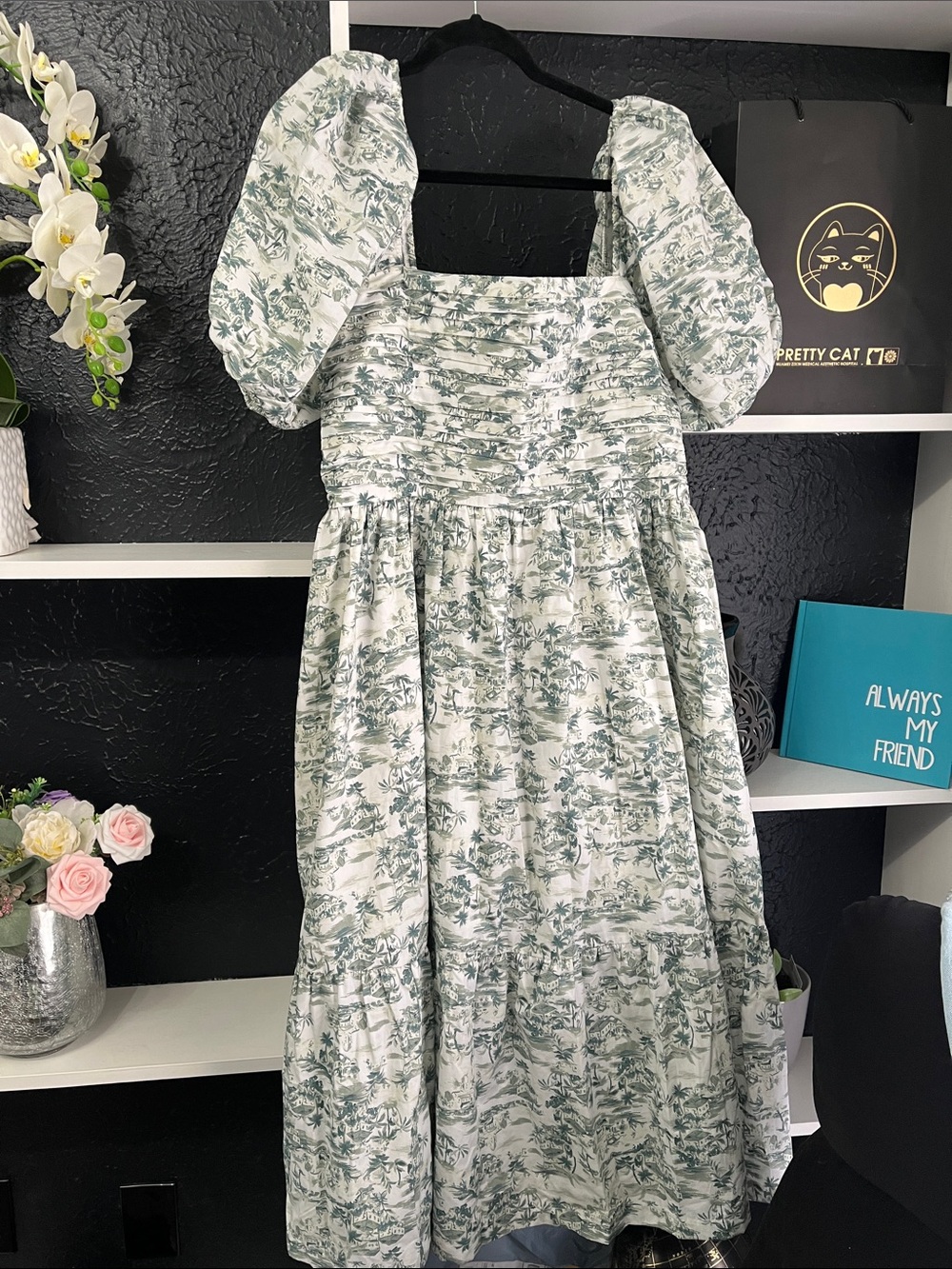 Abercrombie & Fitch Sage Green Toile Emerson Midi Dress XL